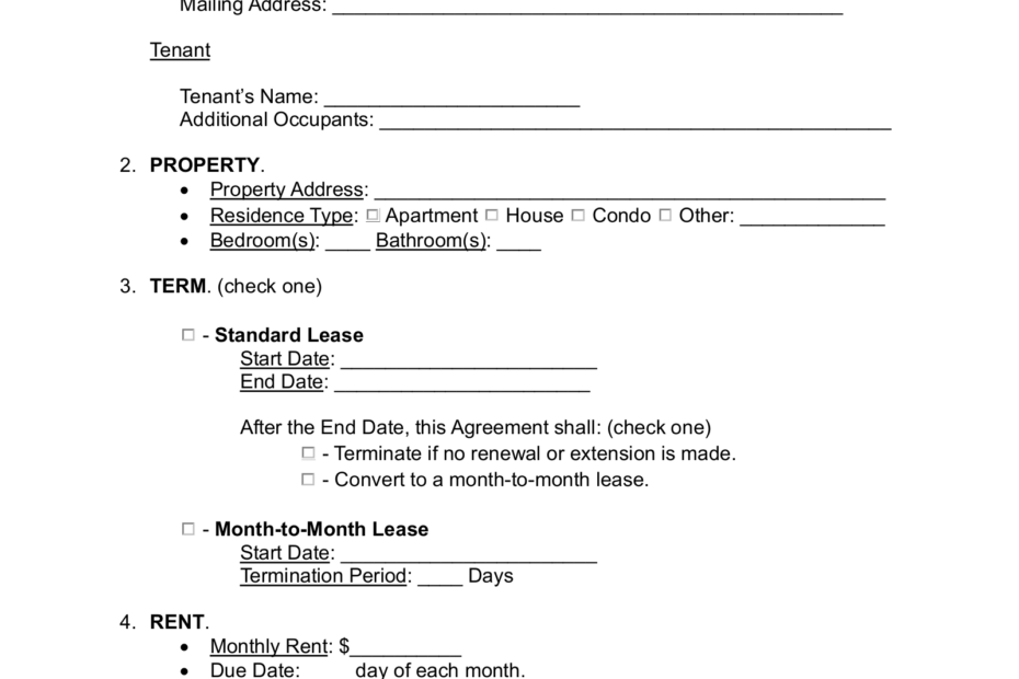 Free Printable Residential Lease Agreement