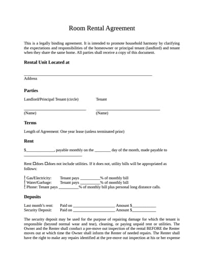 Free Printable Room Rental Agreement Forms Printable Forms Free Online