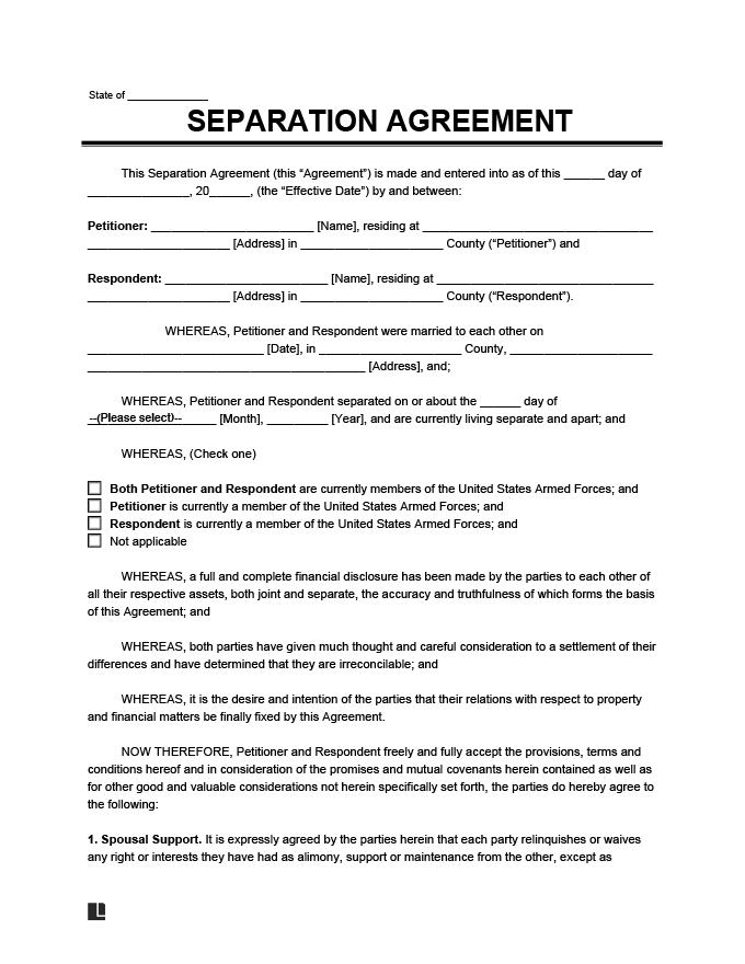 Free Printable Separation Agreement Printable Templates