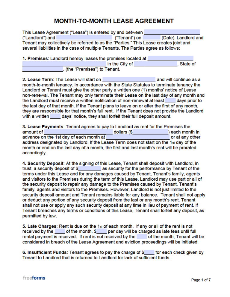 Free Rental Lease Agreement Templates PDF WORD