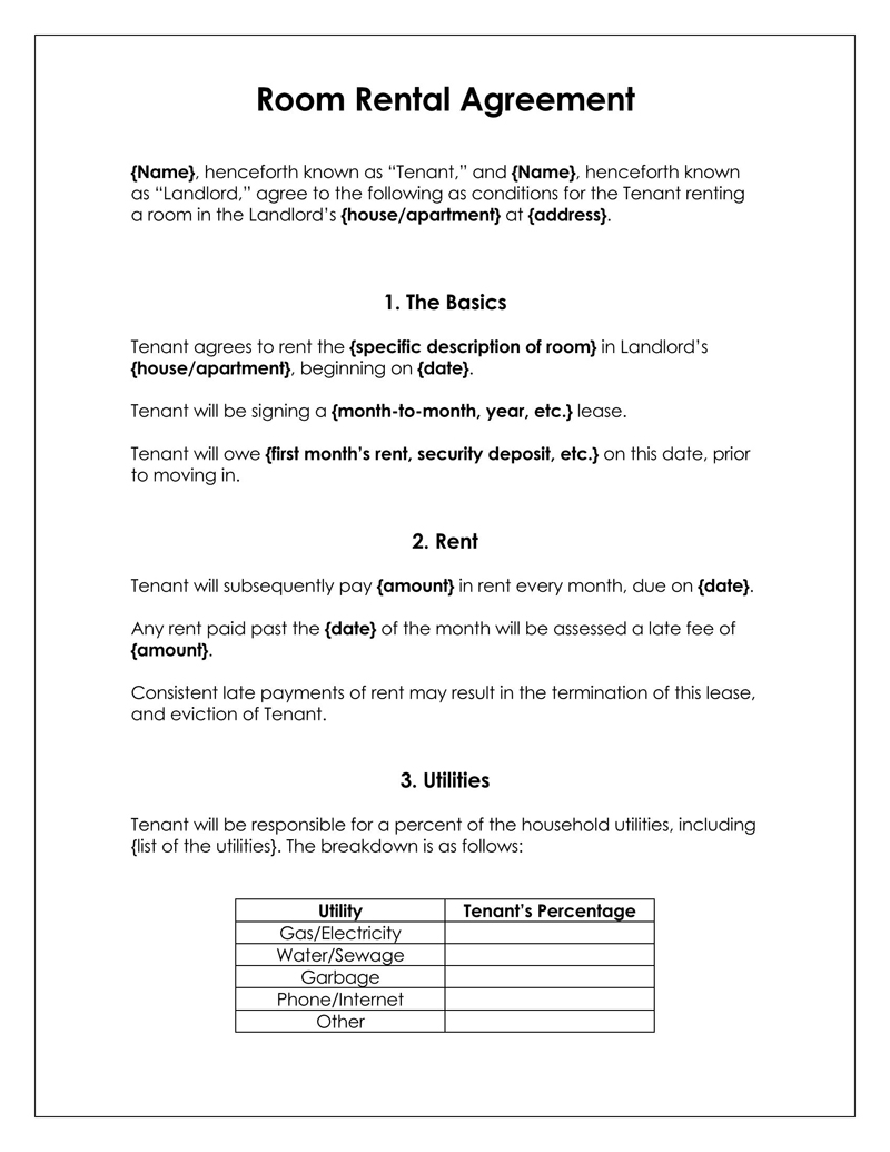 Free Room Rental Agreement Templates with Guide Tips