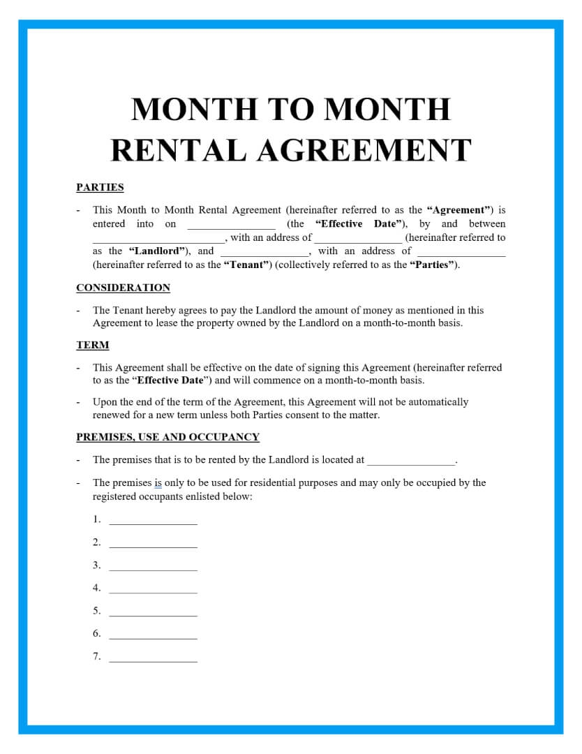 Month To Month Free Printable Rental Agreement Template Printable 