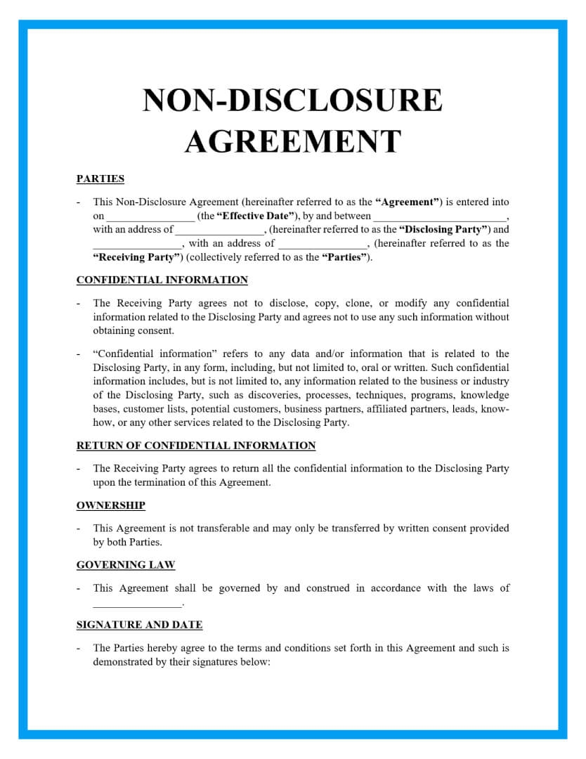 Non Disclosure Agreement Template Free Word Templates