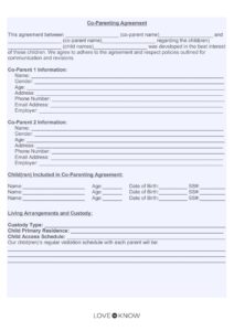 Printable Co Parenting Agreement Template Free Word Excel Templates