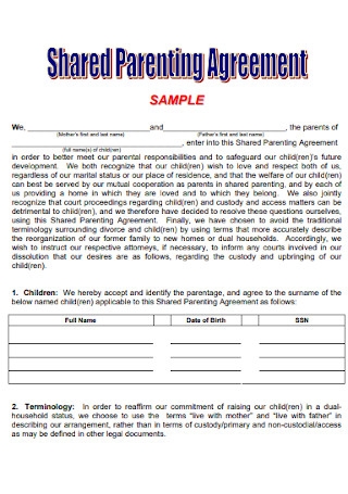 Printable Co Parenting Agreement Template