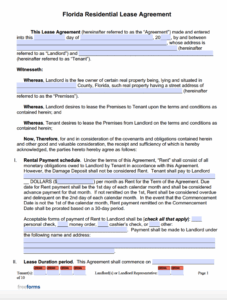 Printable Florida Residential Lease Agreement Fillable Printable