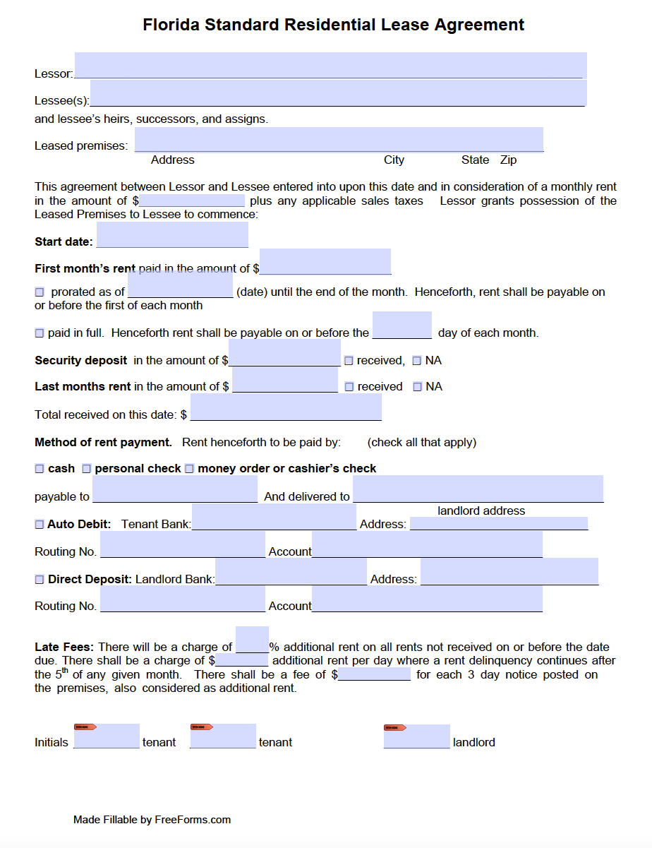 Printable Pdf Rental Agreement Form Florida Printable Forms Free Online