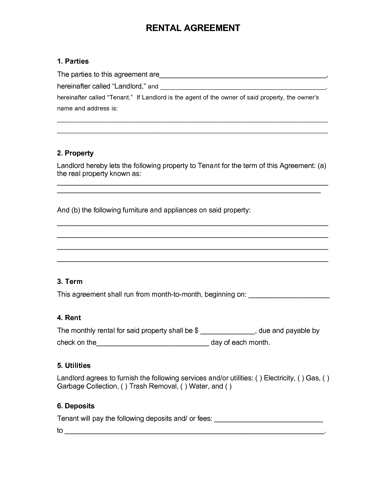 Rental Agreement Template Free Printable Documents Rental Agreement Template Free Printable Documents