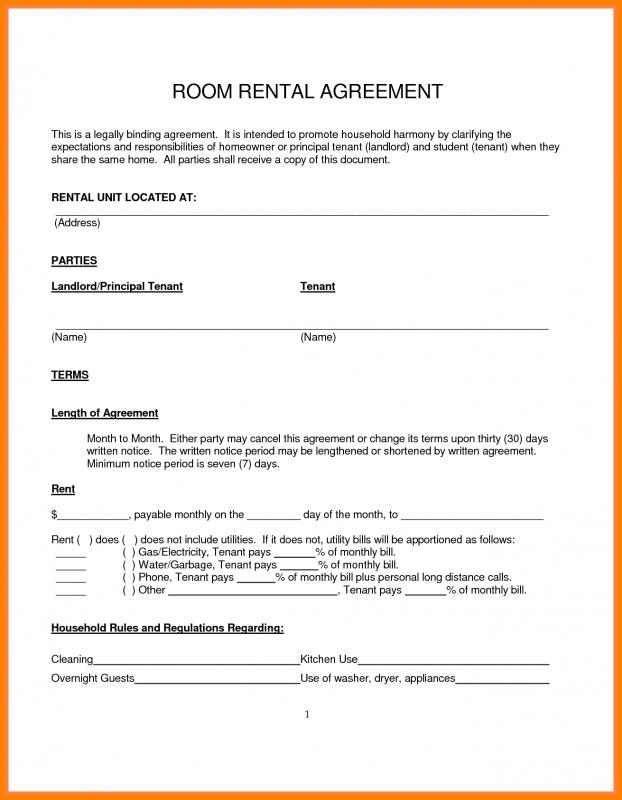 Room Rental Agreement Free Template