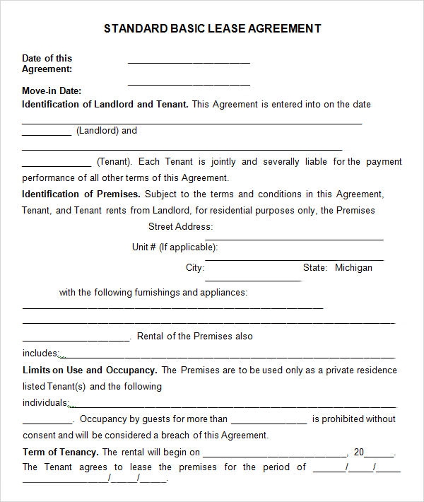 Simple Free Printable Lease Agreement