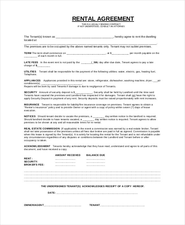 Simple Rental Agreement 33 Examples In PDF Word Free Premium