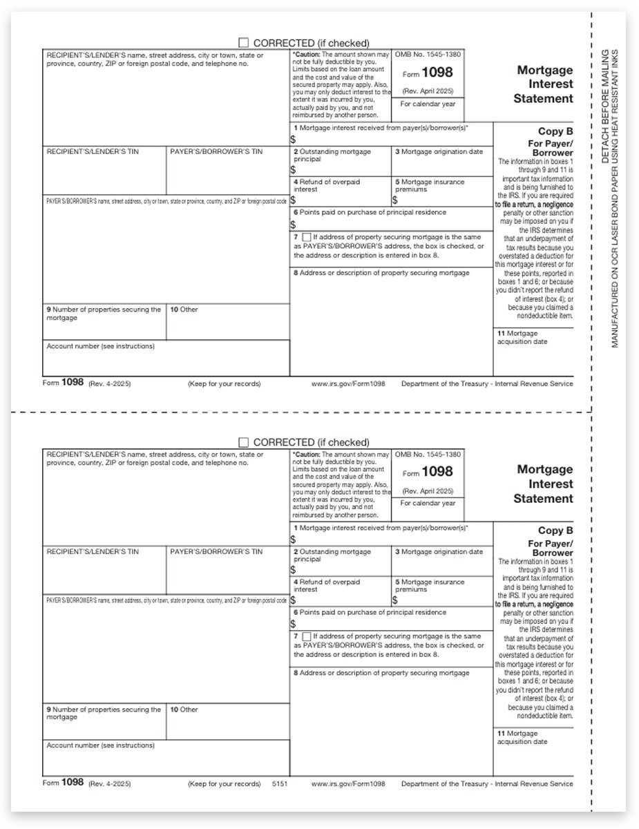 1098 Tax Form For Mortgage Interest Payer Copy B DiscountTaxForms