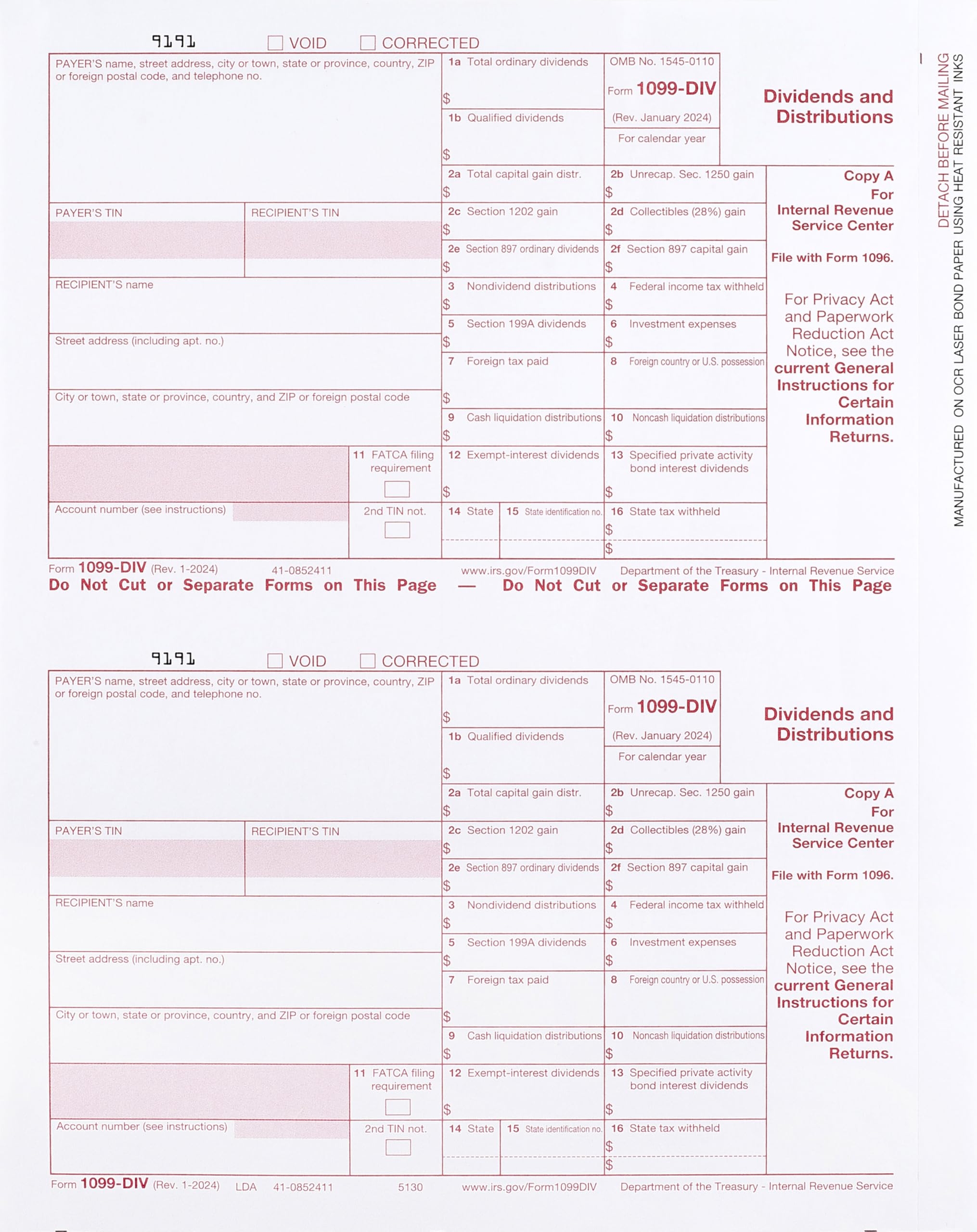 1099 DIV Income Tax Forms 2019 Set And 1096 Kit For 10 Vendors 4 Part Complete Laser Forms With Self Seal Envelopes In Value Pack 1099 DIV Income 2019 Amazon sg Office Products