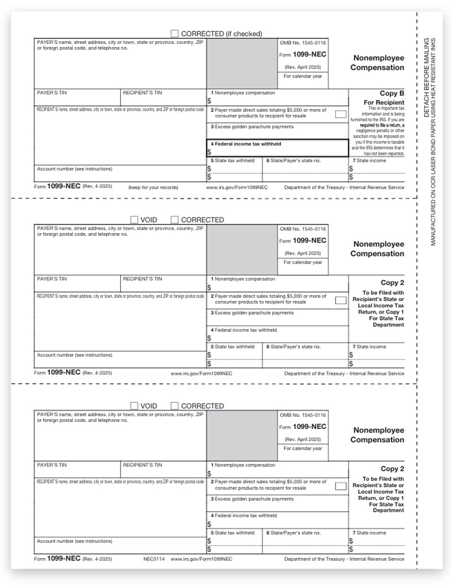 1099 NEC Forms Copy B For Recipient Federal DiscountTaxForms