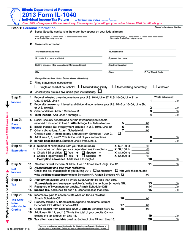 2013 Form Il 1040 Individual Income Tax Return Edit Fill Sign 