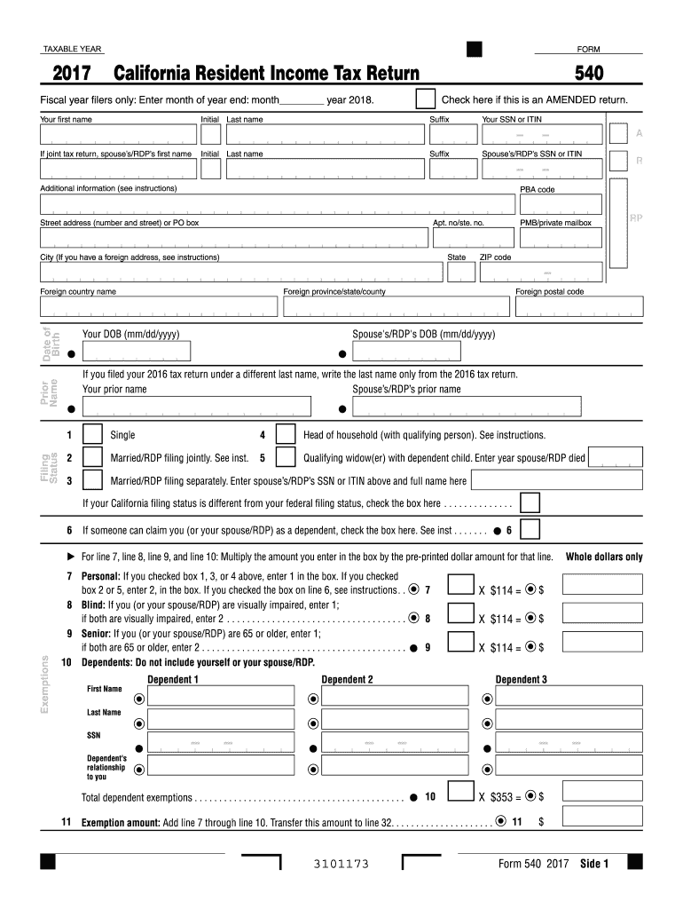 2017 Form CA FTB 540 Fill Online Printable Fillable Blank PdfFiller