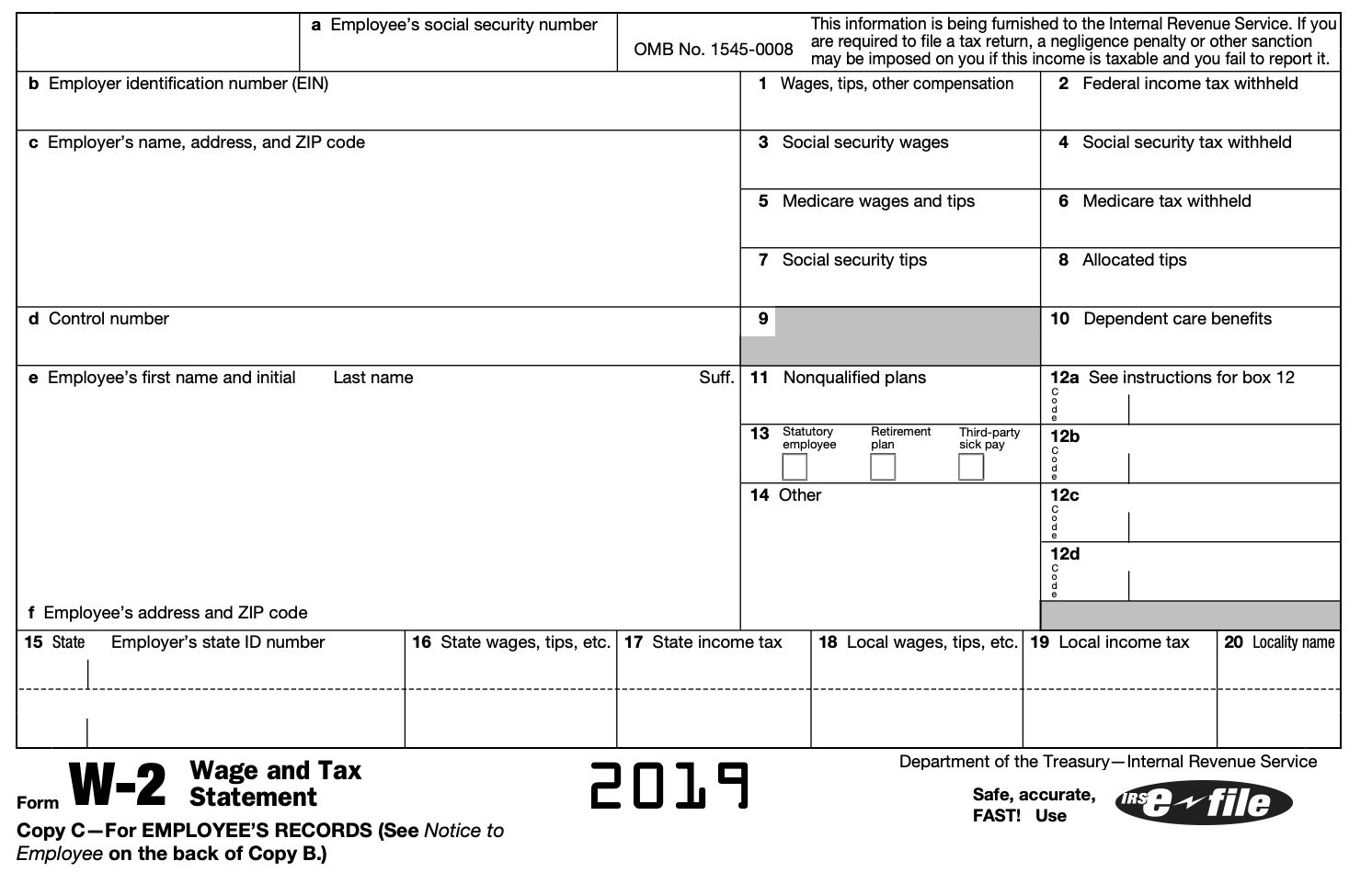 2019 W2 Form Printable