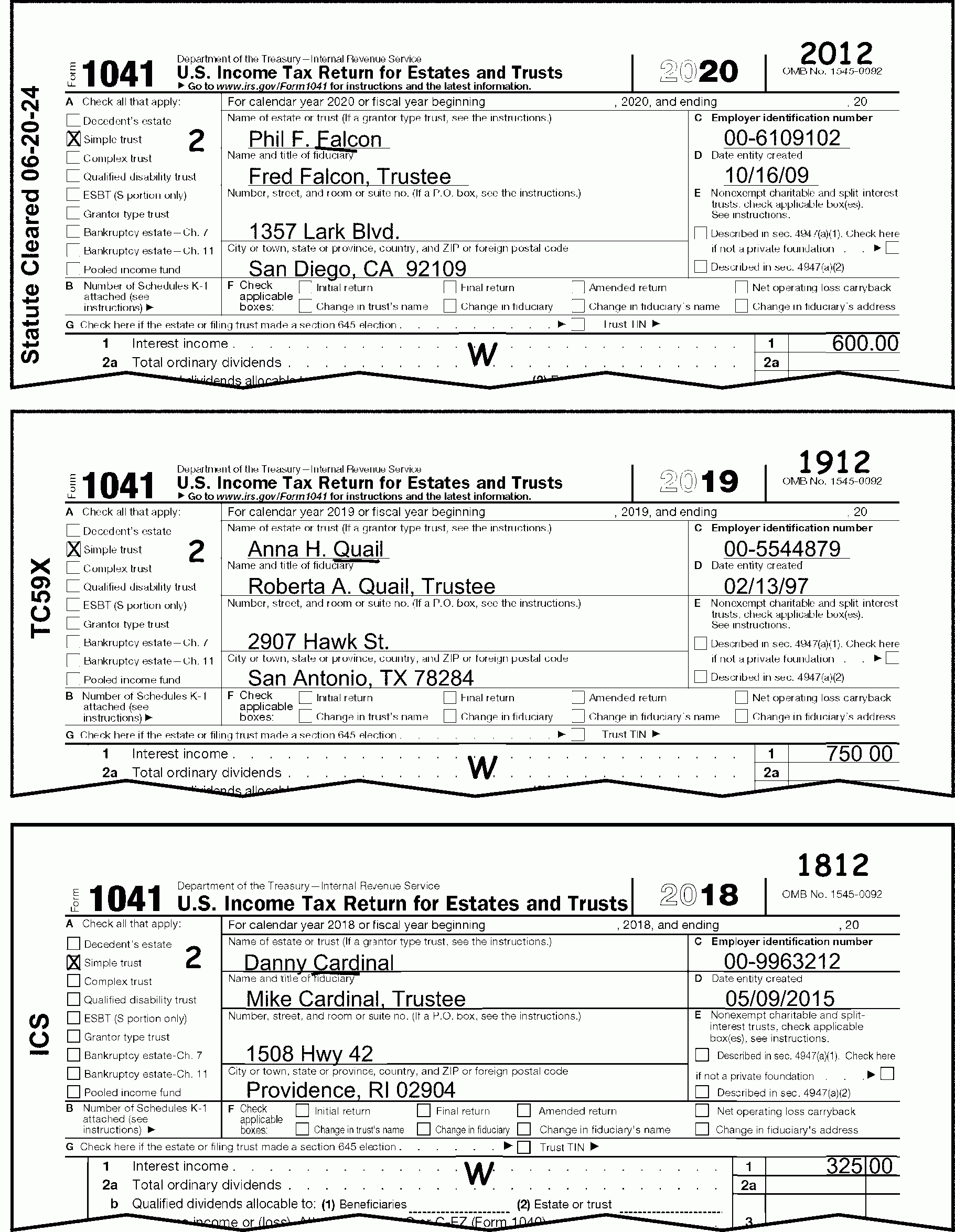 3 11 14 Income Tax Returns For Estates And Trusts Forms 1041 