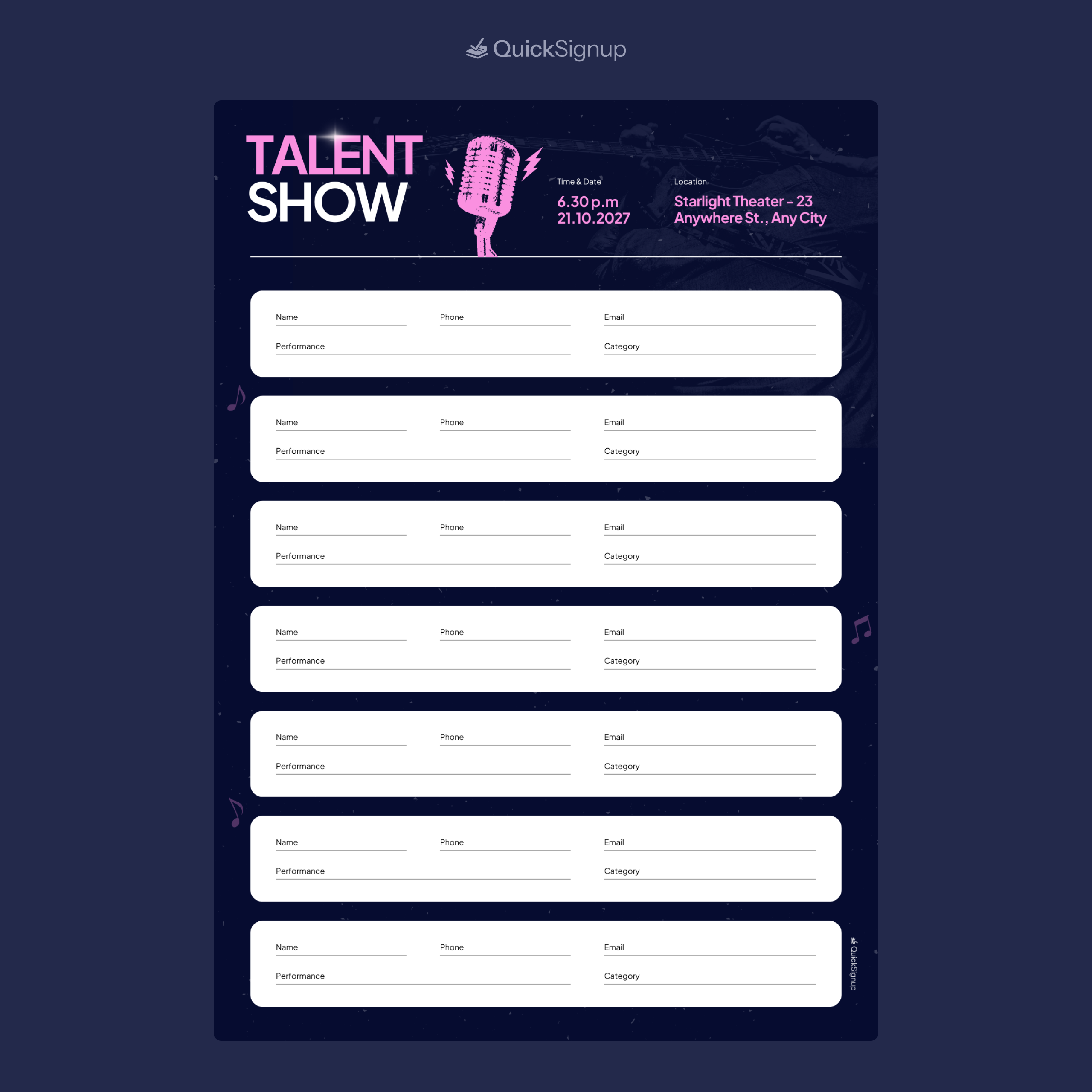 3 Talent Show Signup Sheet Templates Online Word PDF