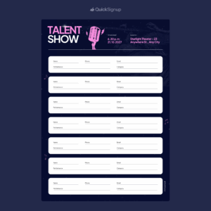 3 Talent Show Signup Sheet Templates Online Word PDF