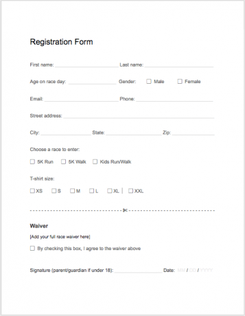 5K Registration Form Templates