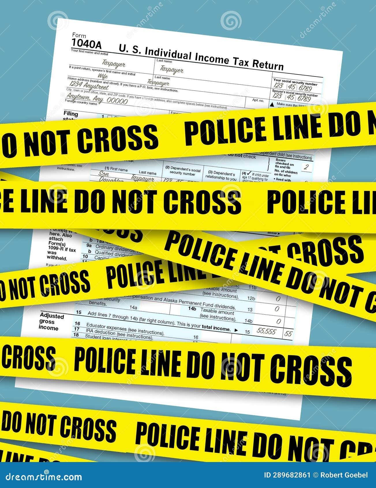 A USA Federal Income Tax Form 1040 Is Seen Behind Police Crime Scene Tape In A 3 d Illustration About Evading Taxes Stock Illustration Illustration Of Scene Finance 289682861