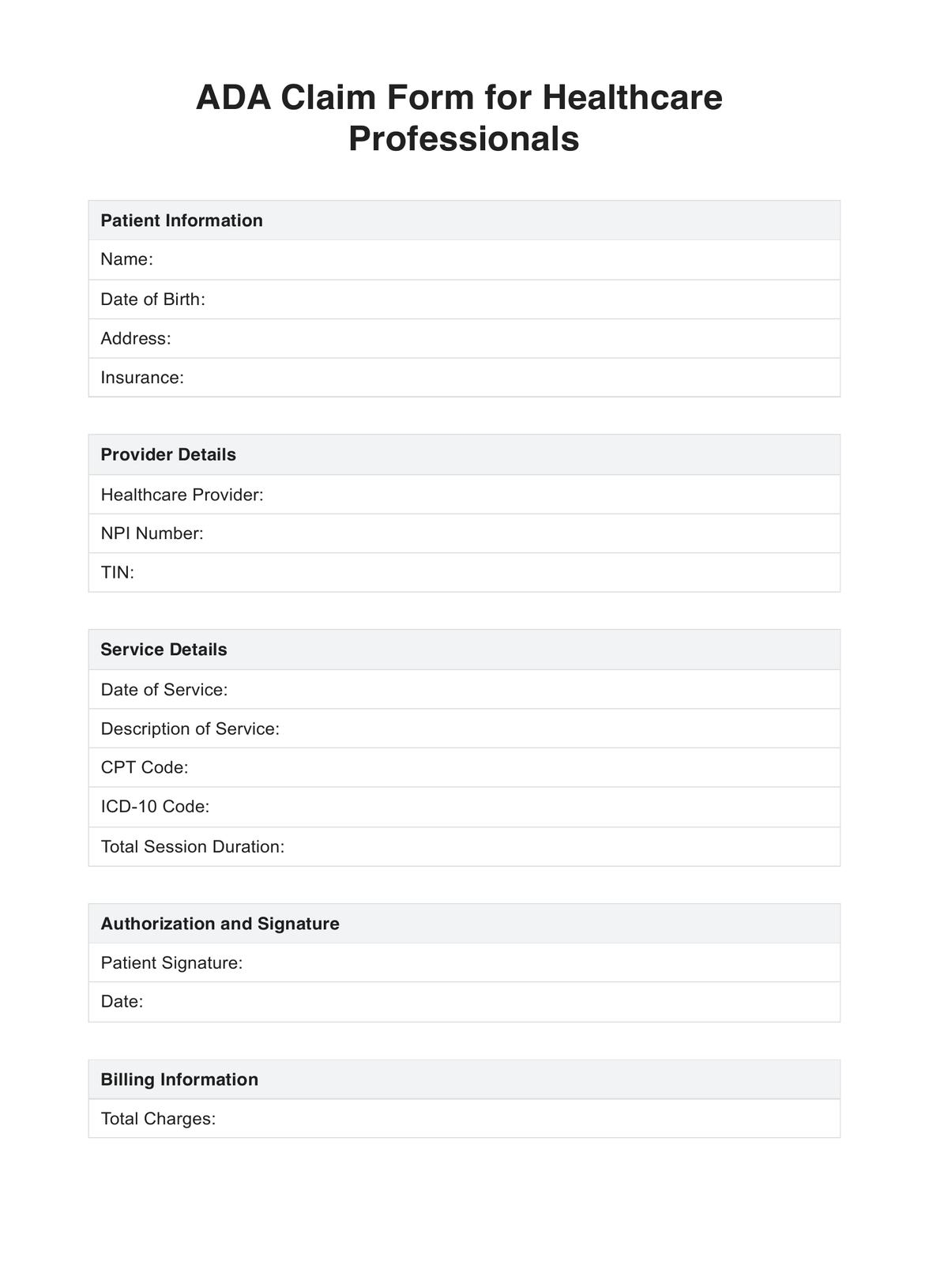ADA Claim Forms
