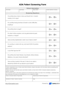 ADA Patient Screening Form