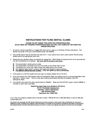 Aflac Dental Claim Form Fill Online Printable Fillable Blank 