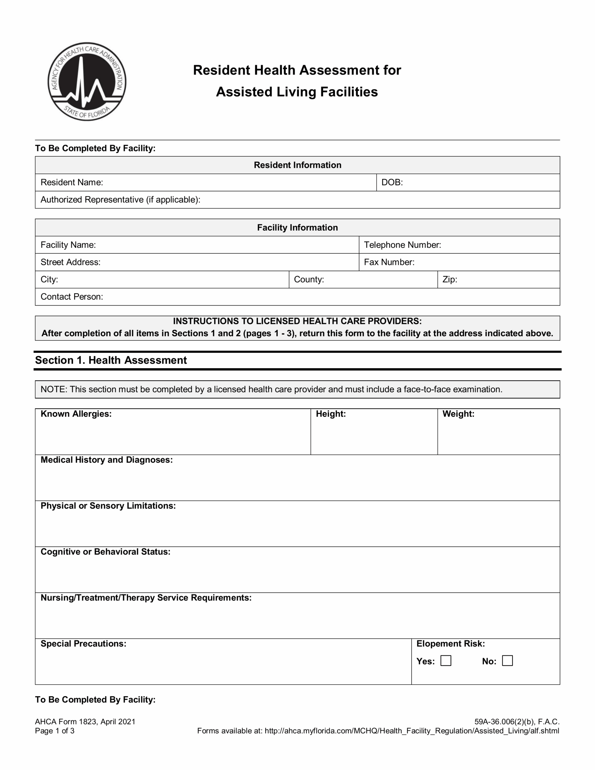 AHCA 1823 Form 2024 2025 Fill Edit And Download PDF Guru