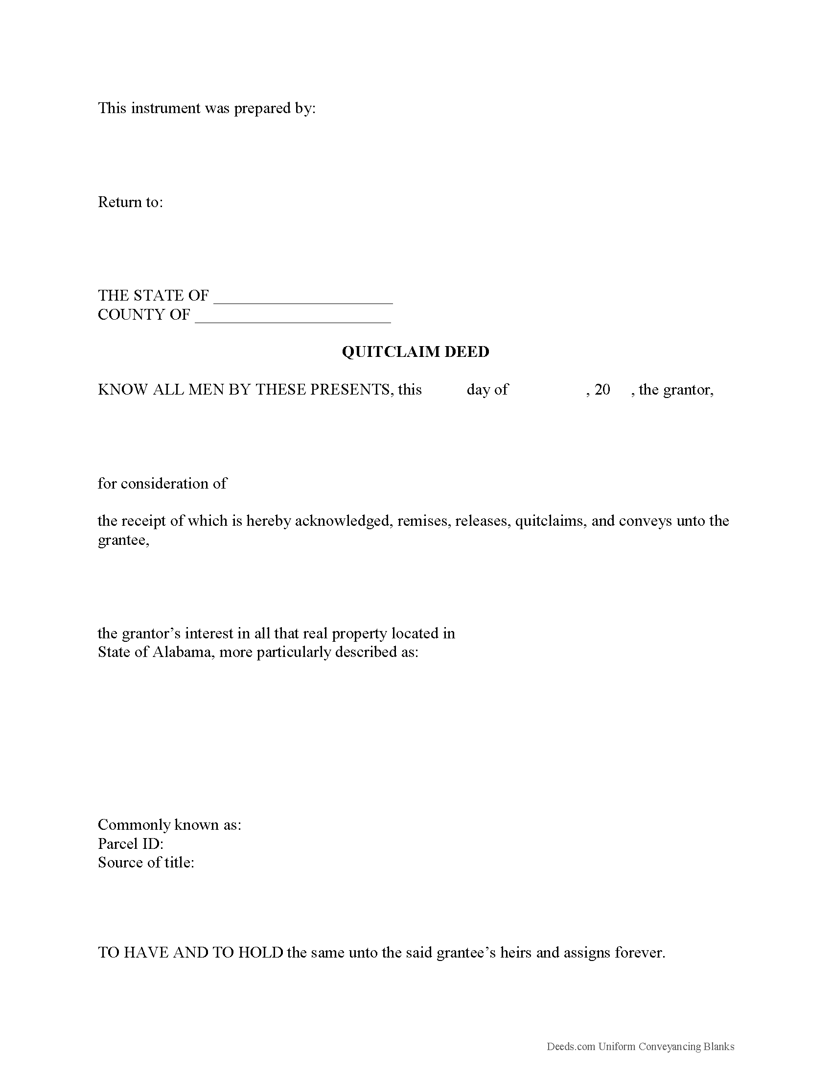 Alabama Quitclaim Deed Forms Deeds
