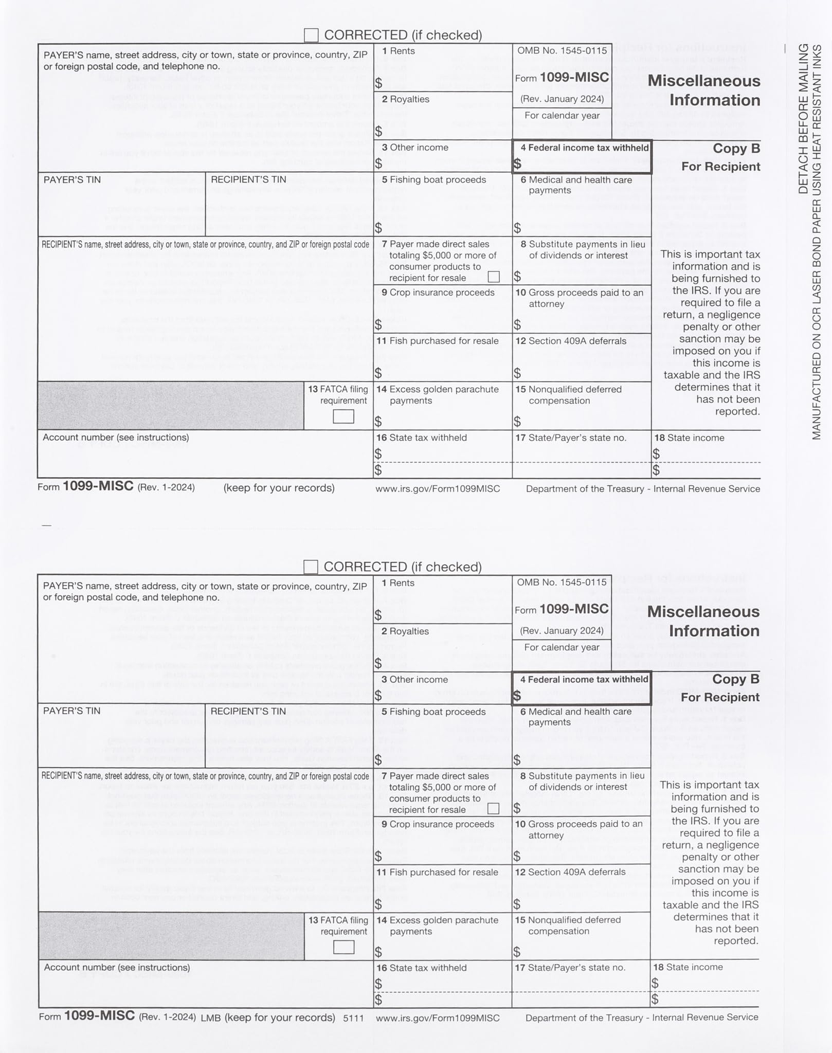 Amazon 1099 MISC Forms 2024 3 Part Tax Forms Kit For 25 