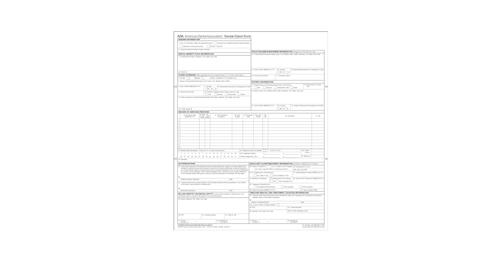 Amazon ACS Catalog New 2024 ADA Dental Claim Form 500