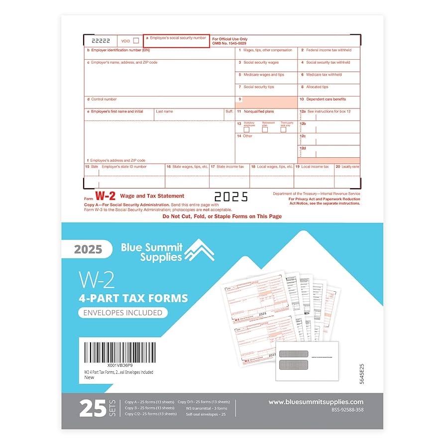 Amazon W2 Forms 2025 4 Part Tax Forms 25 Employee Kit Of 