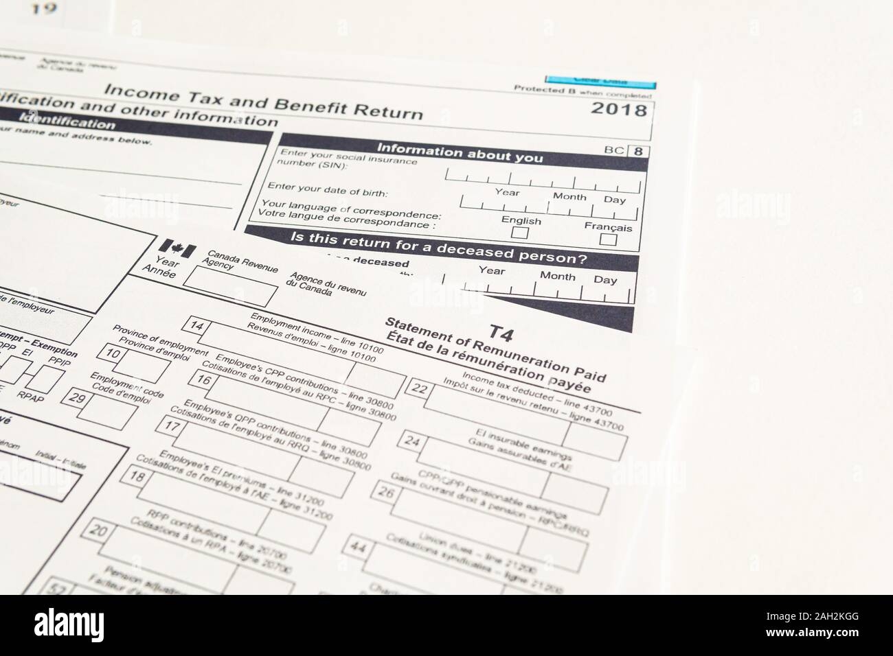 Canadian T1 And T4 Tax Forms Stock Photo Alamy