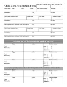 Child Care Registration Form Instant Digital Download Etsy