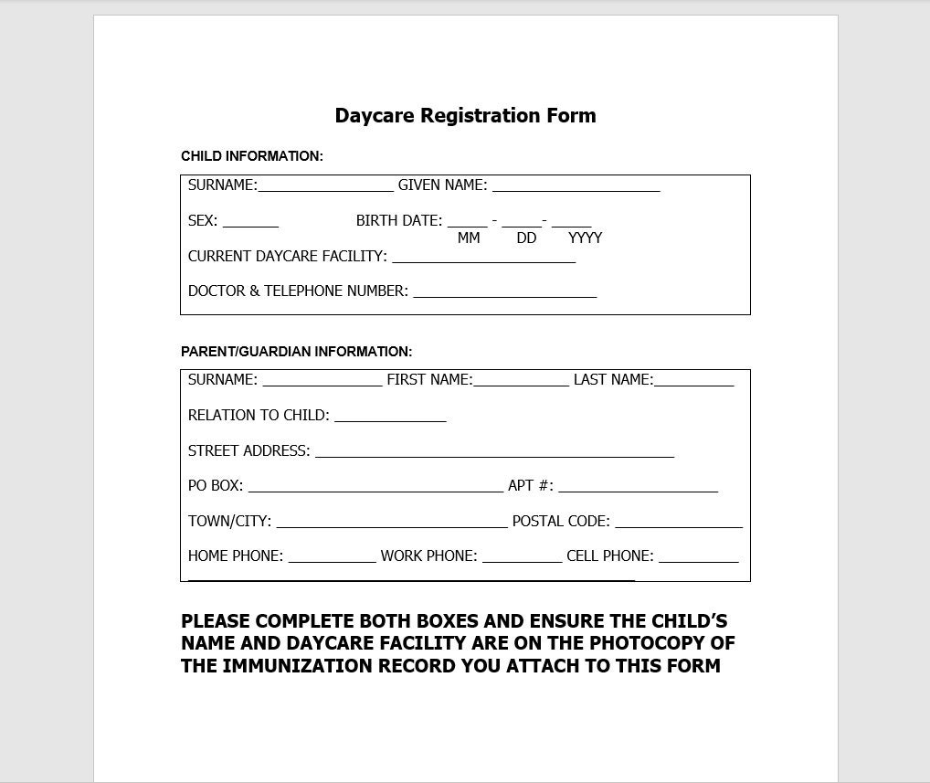 Child Daycare Registration Form Child Daycare Registration Form Template Daycare Registration Form Daycare Registration Form Template Etsy UK