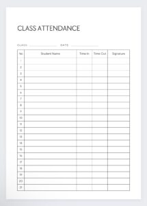 Class Attendance Printable Attendance Form school Attendance