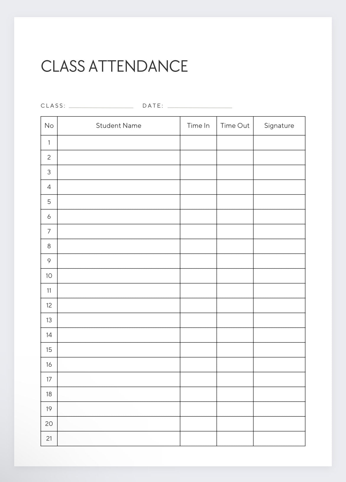 Class Attendance Printable Attendance Form school Attendance