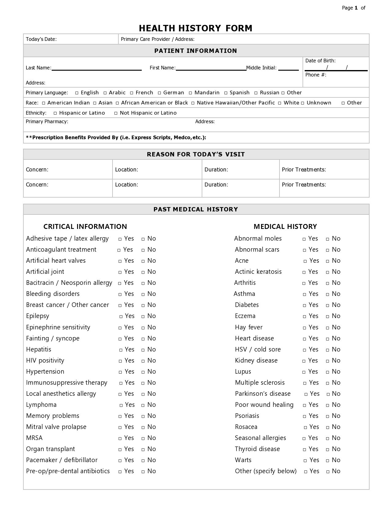 Clinical Notes Template PDF Dental Medical History Forms 4 Page Booklet 100 Pack For Patient Charting 8 5x11 Health QUESTIONNAIRE