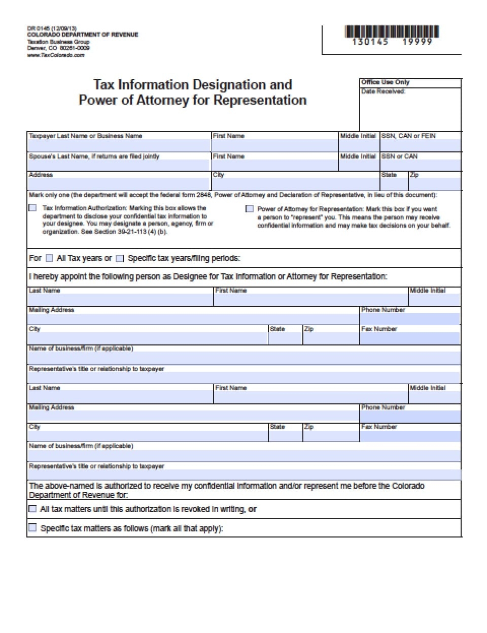 Colorado Tax Power Of Attorney Form Power Of Attorney Power Of Attorney
