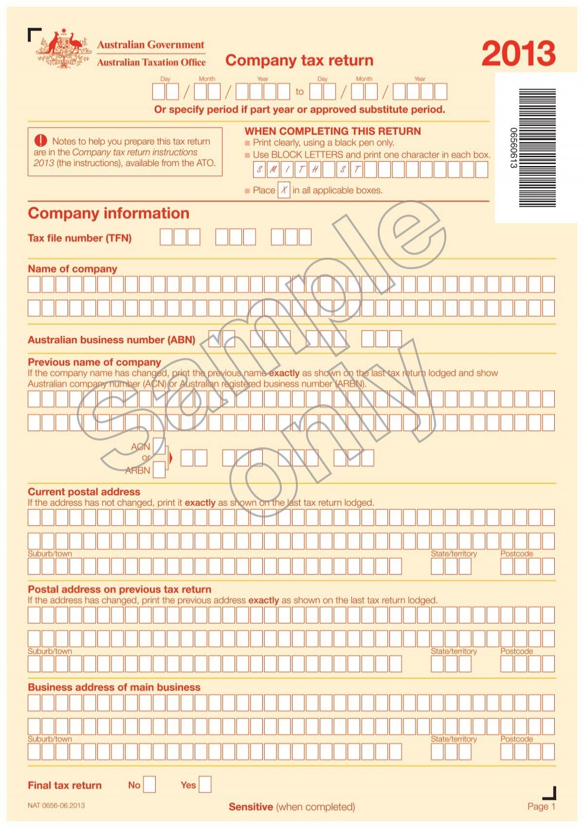 Company Tax Return 2013 Australian Taxation Office