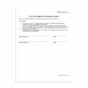 Crown And Bridge Re Cementation Consent