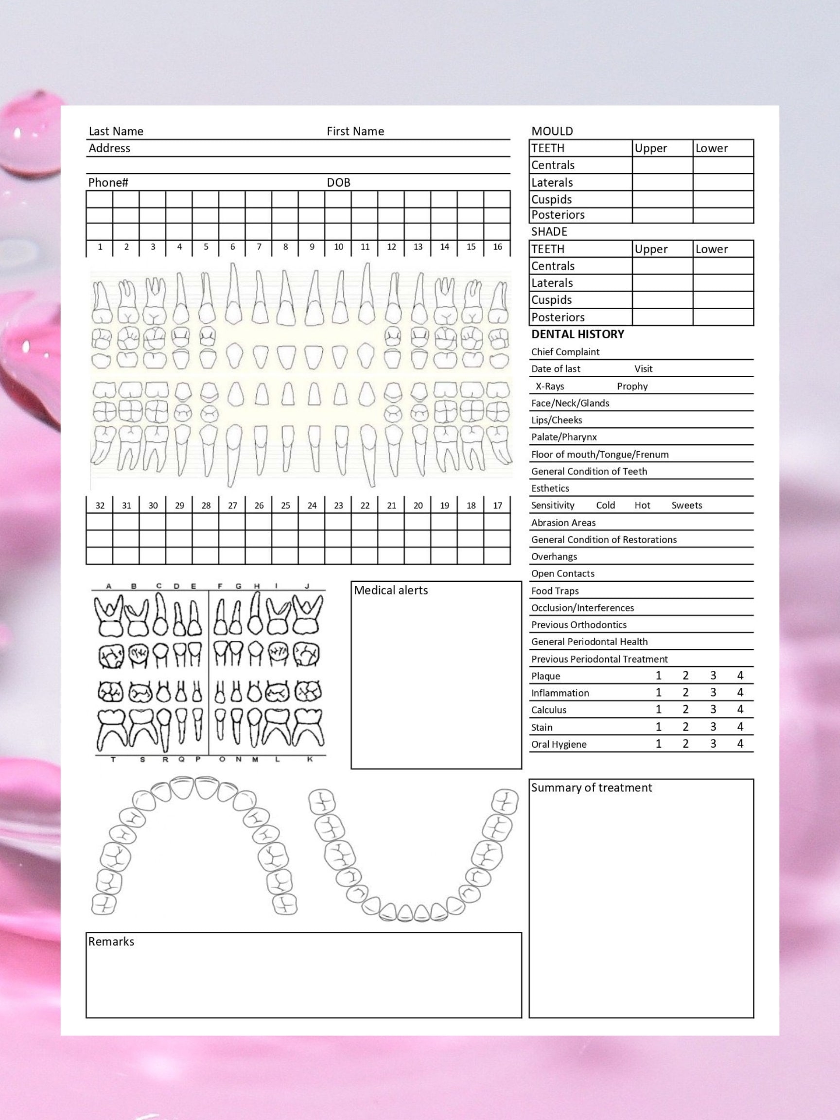Dental Exam Form Template Dental Record Editable Instant 