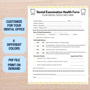 Dental Health Form Customized PDF File For Pediatric Dentist New Dentist Office Digital Download Printable Form For Pediatric Dental Patient Etsy