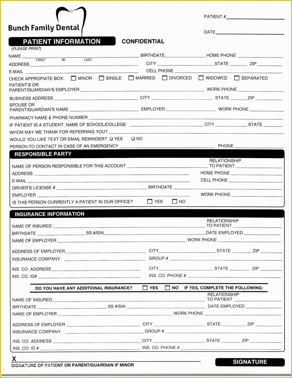 Dental Insurance Registration And Patient History Forms New Patient Forms