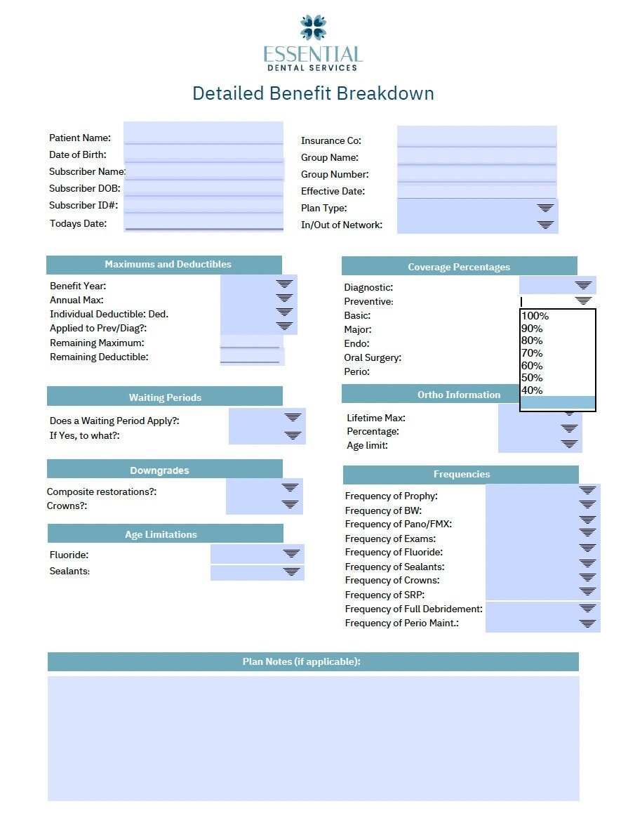 Dental Insurance Verification Form Etsy