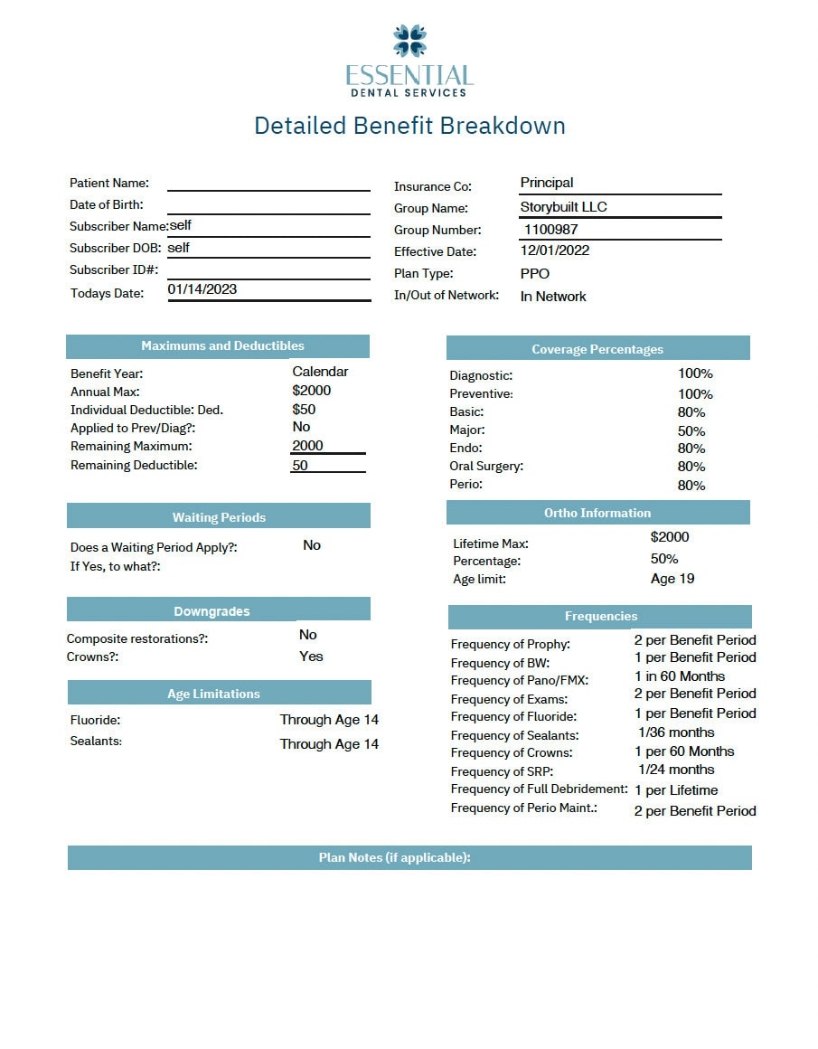 Dental Insurance Verification Form Etsy