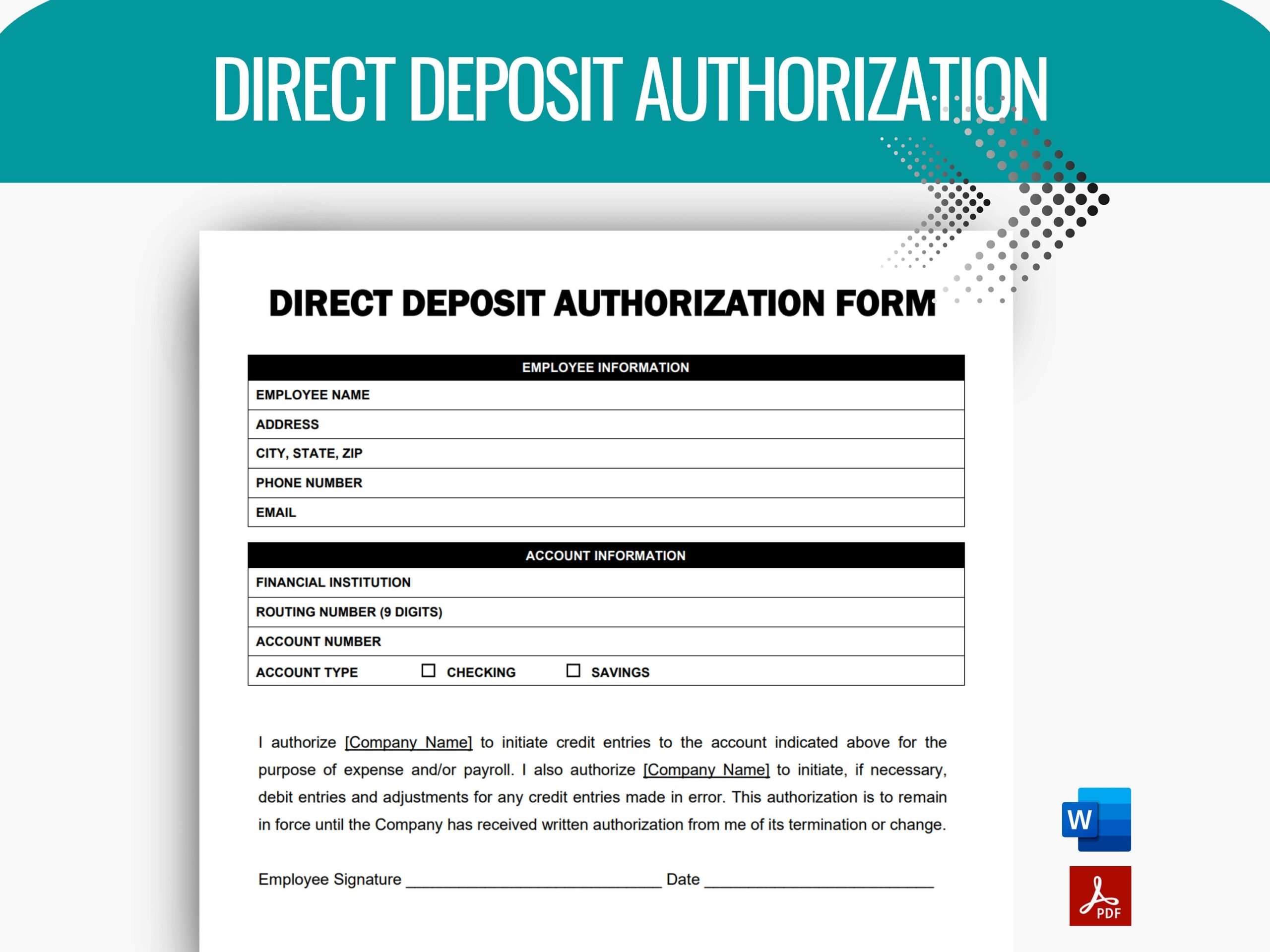 Direct Deposit Authorization Direct Deposit Form New Hire 