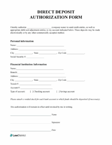 Direct Deposit Authorization Form Free PDF LawDistrict
